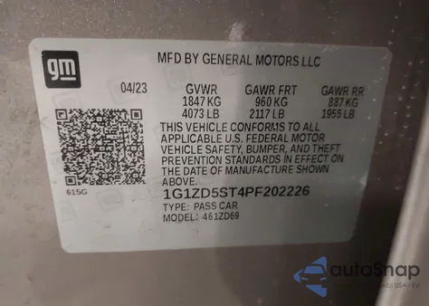 2023 Chevrolet Malibu Lt из США, поврежденный, VIN 1G1ZD5ST4PF202226